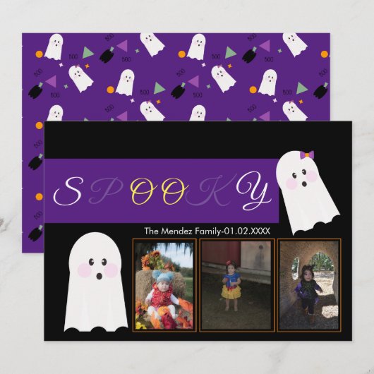 ハロウィン ゴースト柄 コラージュ フォトカード シーズンカード (正面/裏面)
