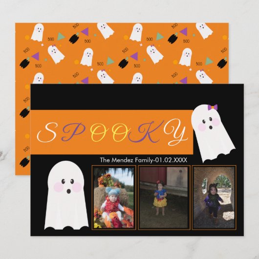 ハロウィン ゴースト柄 コラージュ フォトカード シーズンカード (正面/裏面)