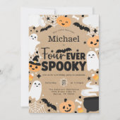 ハロウィン ゴースト かぼちゃ 4歳の誕生日パーティー 招待状 (正面)