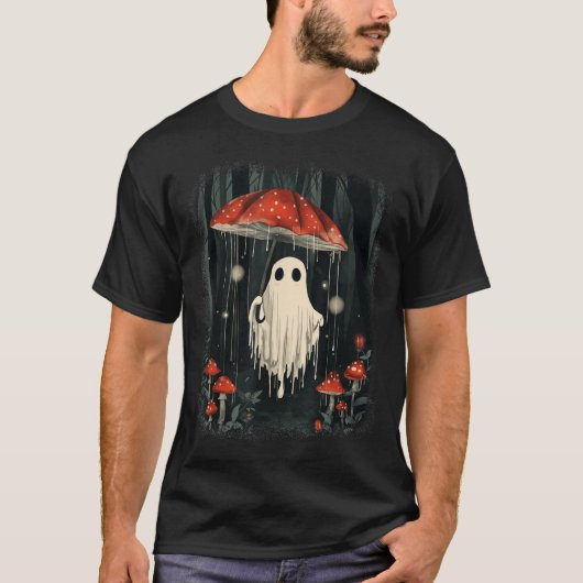 ハロウィン ゴースト キノコ スプーキー シーズン コテージコア Tシャツ (正面)
