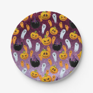 ハロウィン ゴースト グリッター パターン パーティー ペーパープレート