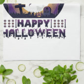 ハロウィン ゴースト コウモリ クモ_1 キッチンタオル (折り畳み)