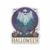 ハロウィン ゴースト サングラス パープル ムーン 墓地_1 シール (正面)