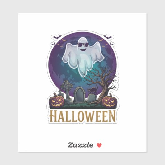 ハロウィン ゴースト サングラス パープル ムーン 墓地_1 シール (シート)
