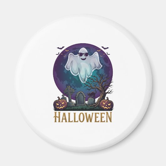 ハロウィン ゴースト サングラス パープル ムーン 墓地_1 マグネット (正面)