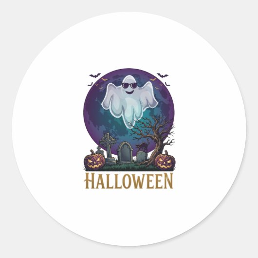 ハロウィン ゴースト サングラス パープル ムーン 墓地_1 ラウンドシール (正面)