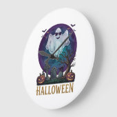 ハロウィン ゴースト サングラス パープル 月 墓地_1 ラージ壁時計 (傾斜)