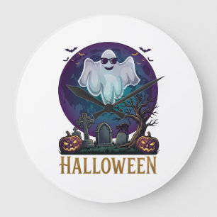ハロウィン ゴースト サングラス パープル 月 墓地_1 ラージ壁時計