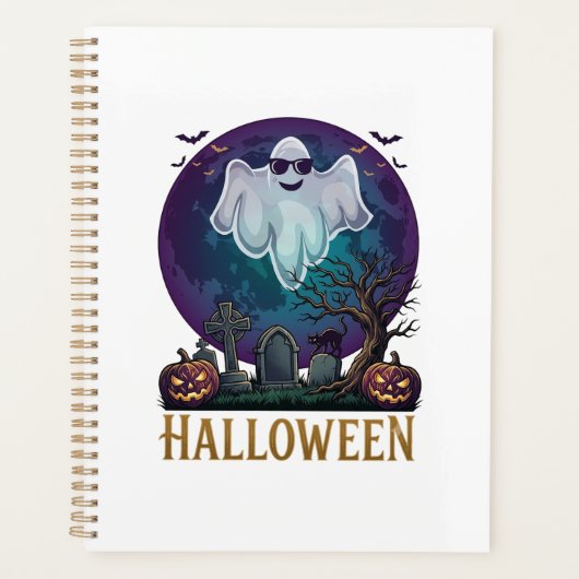 ハロウィン ゴースト サングラス パープル 月 墓場_1 プランナー手帳 (正面)