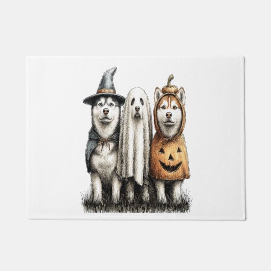 ハロウィン ゴースト シベリアンハスキー 犬 ドアマット (正面)