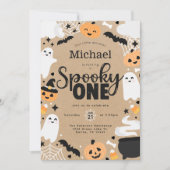 ハロウィン ゴースト スプーキー ワン 1歳の誕生日パーティー 招待状 (正面)
