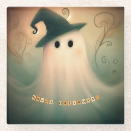 ハロウィン/ゴースト/秋/幻想的な装飾品 ガラスコースター (正面)