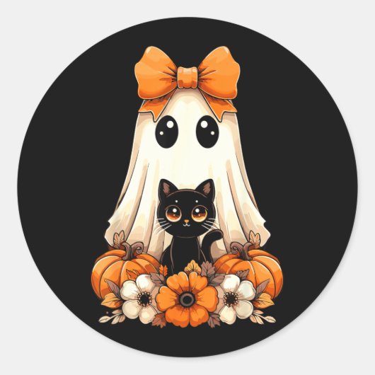 ハロウィン ゴースト 黒猫 グルーヴィー ラウンドシール (正面)