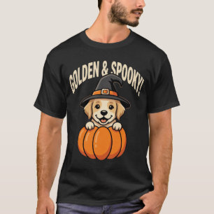 ハロウィン ゴールデンレトリバー 魔女 子犬 かぼちゃ Tシャツ