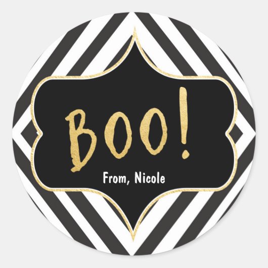 ハロウィン ゴールド BOO 黒 白 モダン シック ステッカー (正面)