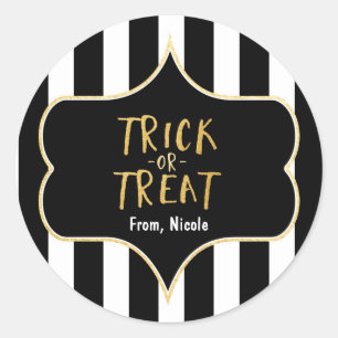 ハロウィン ゴールド TRICK OR TREAT ストライプステッカー ラウンドシール