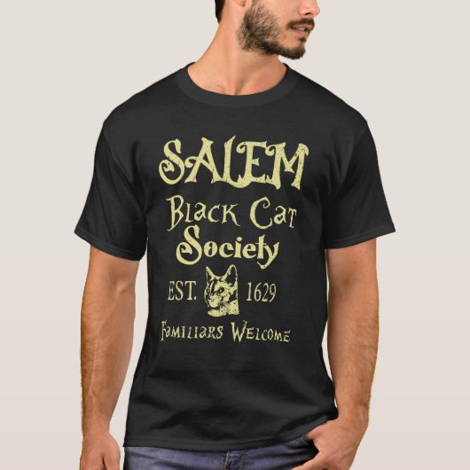 ハロウィン サレム 黒猫 サークル ファミリア 歓迎 Tシャツ (正面)