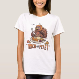 ハロウィン+サンクスギビング 七面鳥のかぼちゃ仮装とホリデーフィースト Tシャツ