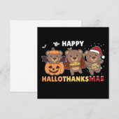 ハロウィン・サンクスギブスマスのクマのクリスマスベアの招待状 招待状 (正面/裏面)