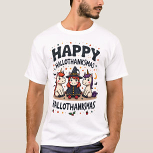 ハロウィン・サンクスギブス・マッシュアップ ユニコーン ヴィンテージ ホリデー Tシャツ