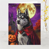 ハロウィン シベリアンハスキー 吸血鬼 パンプキン おばけ カード (黄色い花)