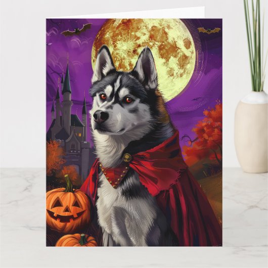 ハロウィン シベリアンハスキー 吸血鬼 パンプキン おばけ カード (正面)