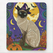 ハロウィン シャム猫 魔女とカボチャ マウスパッド (正面)