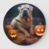 ハロウィン シャー・ペイ と カボチャ 怖い ラージ壁時計 (正面)