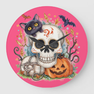 ハロウィン,シュガースカル キティ,かわいい,ジャック・オー・ランタン ラージ壁時計