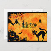 ハロウィン シルエット 黒猫と仲間たち ポストカード (正面/裏面)