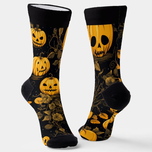 ハロウィン・ジャックオーランタンのかぼちゃとお化けの森 ソックス (傾斜あり)