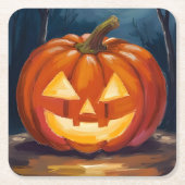ハロウィン・ジャックオーランタン・パンプキン スクエアペーパーコースター (正面)