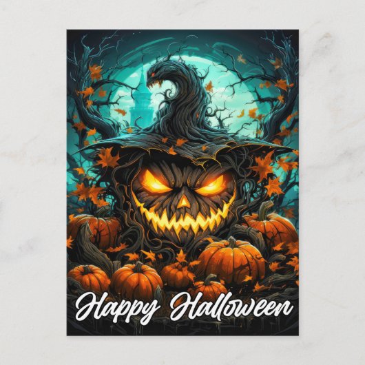 ハロウィン ジャックオーランタン 悪魔的イラスト ポストカード (正面)