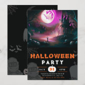 ハロウィン・ジャックオーランタン・満月 招待状 (正面/裏面)