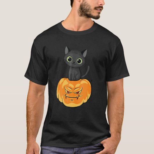 ハロウィン ジャック・オ・ランタン かぼちゃ 猫 満月 Tシャツ (正面)
