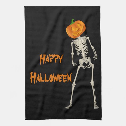 ハロウィン・ジャック・オ・ランタン・スケルトン装飾 キッチンタオル (縦)
