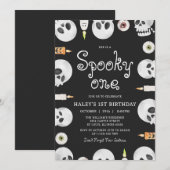 ハロウィン スカル こどもの1歳の誕生日 招待状 (正面/裏面)
