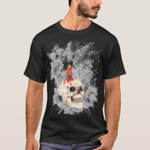 ハロウィン スカル ろうそく 蜘蛛 クモの巣 Tシャツ