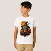 ハロウィン スカル カボチャと魔女の帽子 Tシャツ (正面フル)