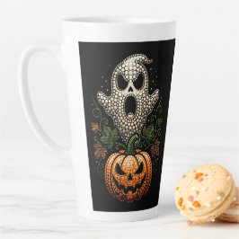 ハロウィン スカル カボチャ スプーキー ドットアート カフェラテマグ