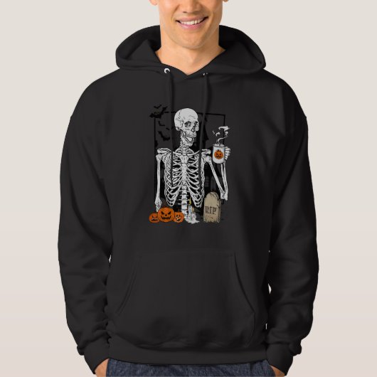 ハロウィン スカル コーヒーを飲むスケルトン 1 パーカ (正面)