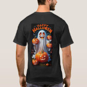  ハロウィン スカル & 幽霊城 Tシャツ デザイン (裏面)
