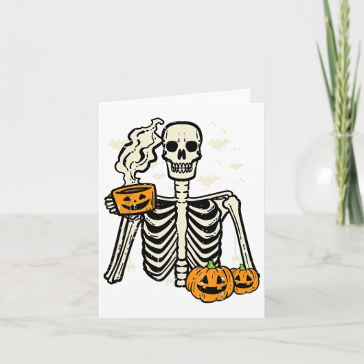 ハロウィン スケルトン かぼちゃ 秋 コーヒー 楽しい 衣装 カード (正面)