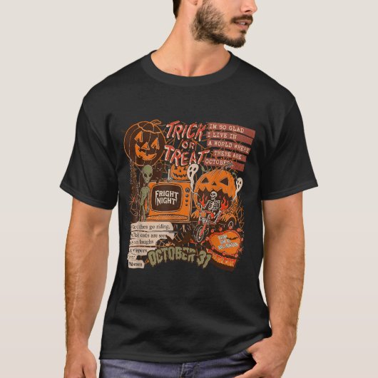 ハロウィン スケルトン エイリアン パンプキン Tシャツ (正面)