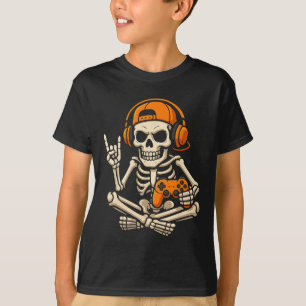 ハロウィン スケルトン ゲーマー ゲーム好きな少年 Tシャツ