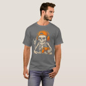 ハロウィン スケルトン ゲーマー ビデオゲーム ティーン男子 Tシャツ (正面フル)