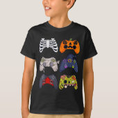 ハロウィン スケルトン ゾンビ ゲーミング コントローラー ミイラ Tシャツ (正面)