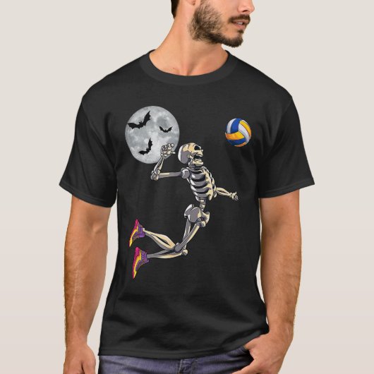 ハロウィン スケルトン バレーボール おもしろい Tシャツ (正面)