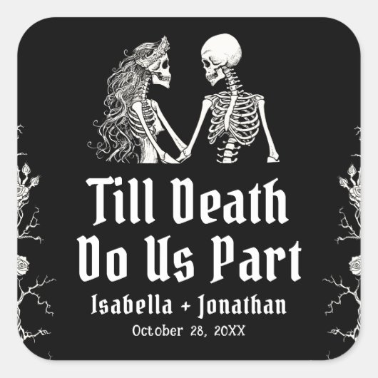 ハロウィン スケルトン Till Death Do Us Part ウェディング スクエアシール (正面)