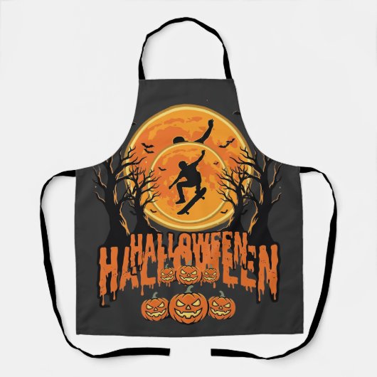ハロウィン スケートボード 月 デザイン ハロウィン エプロン (正面)